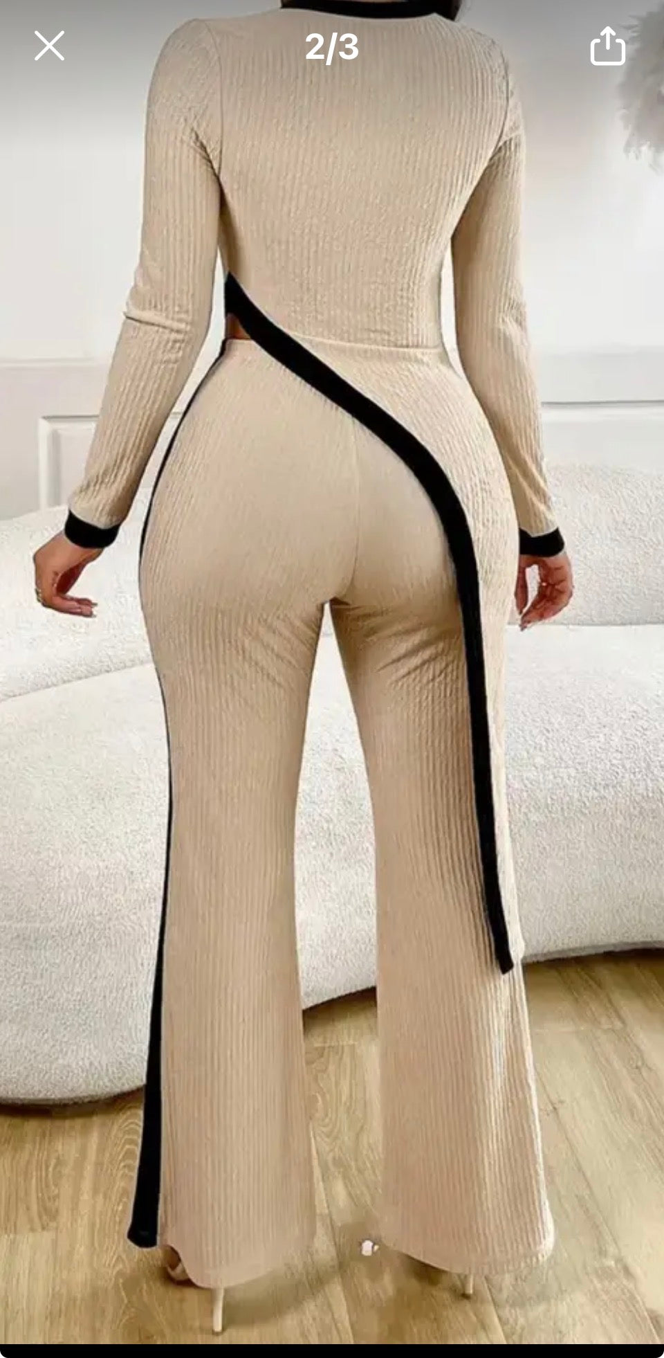 Beige/black ribbed pants set