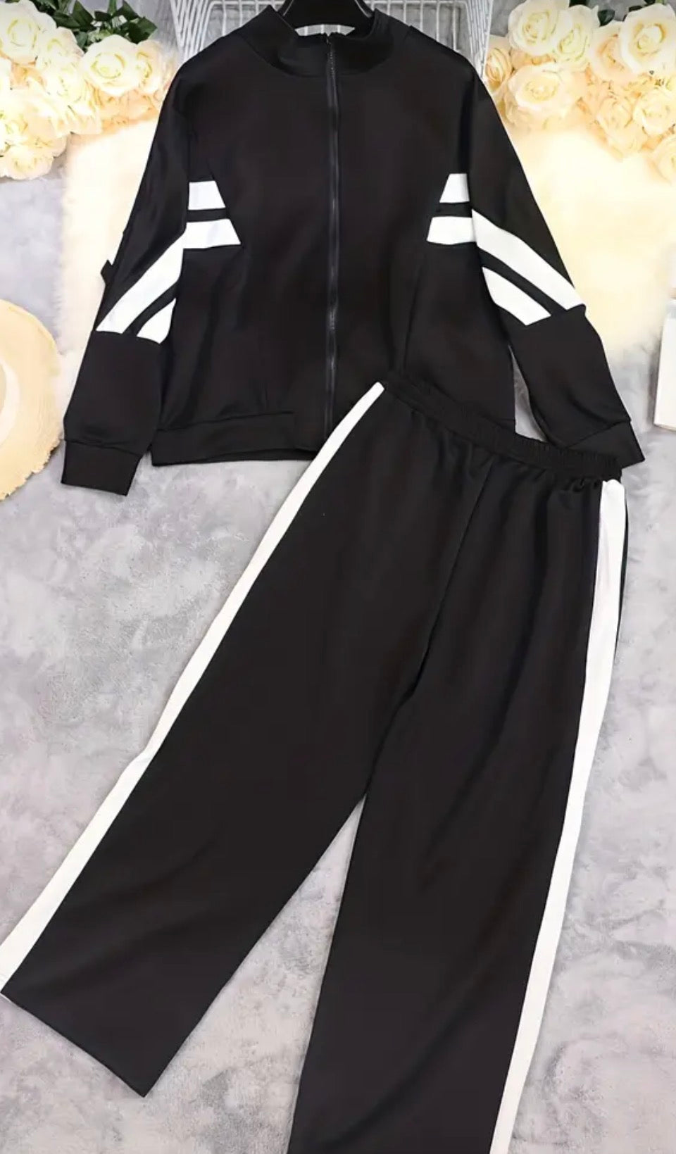 Black white stripe sweatsuit