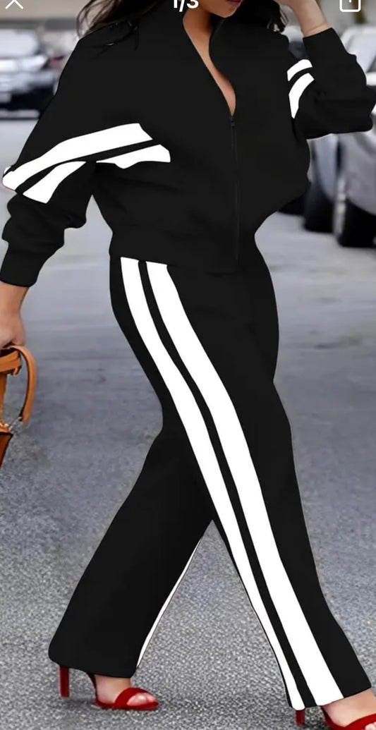 Black white stripe sweatsuit